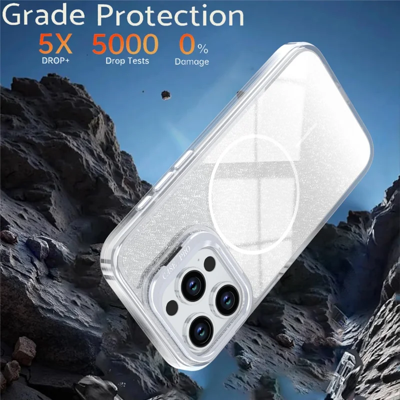 For iPhone 14 Pro Magnetic Case Gradient Glitter Shockproof TPU PC Phone Cover Compatible with MagSafe - White