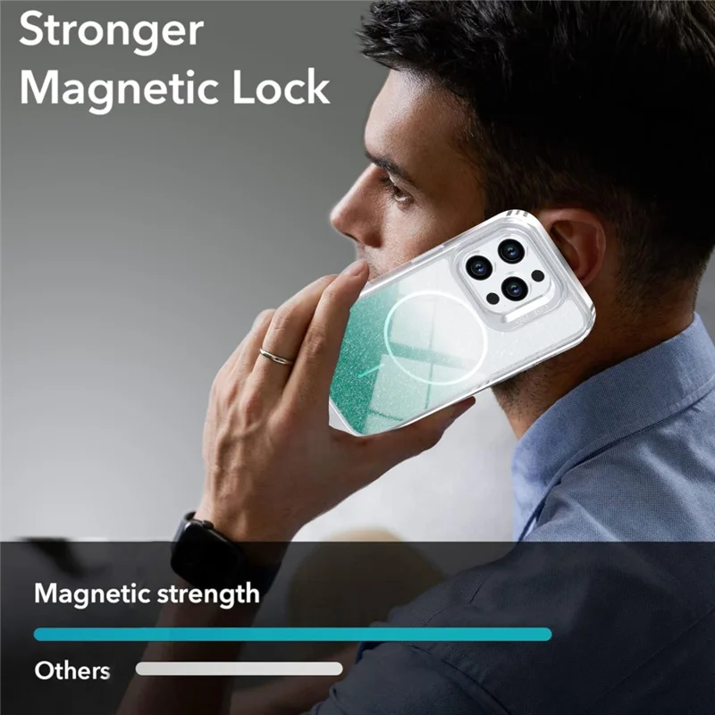 For iPhone 14 Pro Max Magnetic Case Gradient Glitter Shockproof TPU PC Phone Cover Compatible with MagSafe - Lake Green