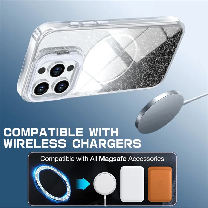For iPhone 15 Pro Magnetic Case Gradient Glitter Shockproof TPU PC Phone Cover Compatible with MagSafe - Black