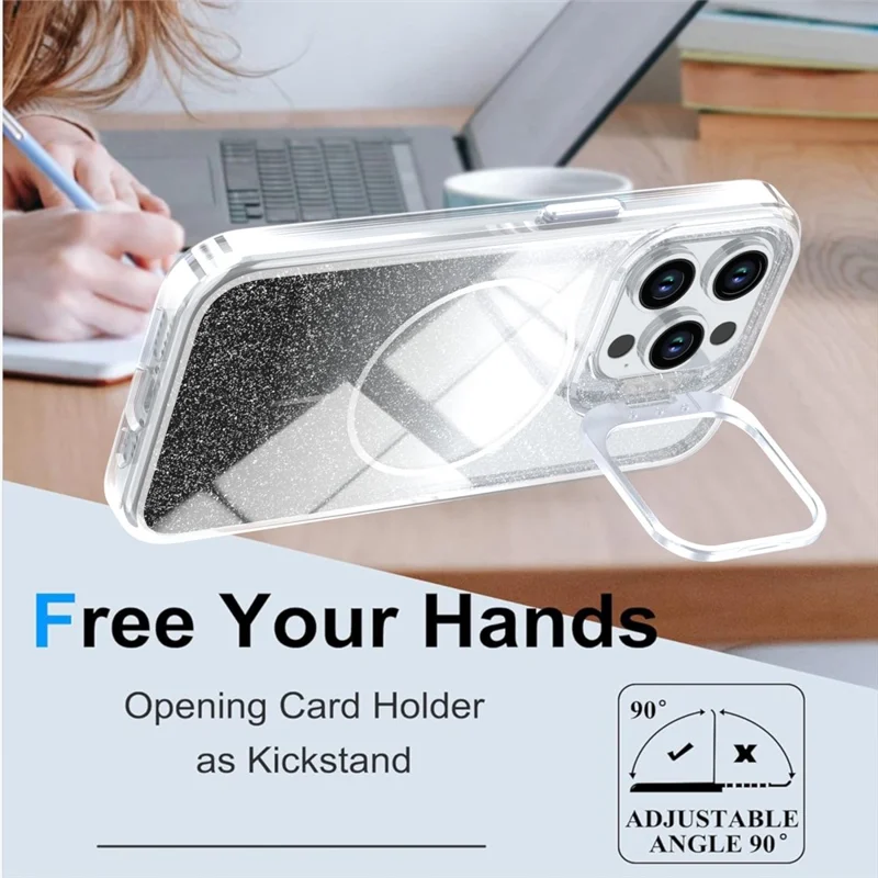 For iPhone 15 Pro Magnetic Case Gradient Glitter Shockproof TPU PC Phone Cover Compatible with MagSafe - Black