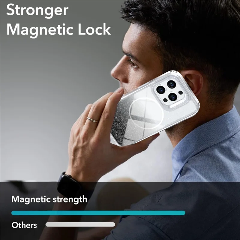 For iPhone 15 Pro Magnetic Case Gradient Glitter Shockproof TPU PC Phone Cover Compatible with MagSafe - Black