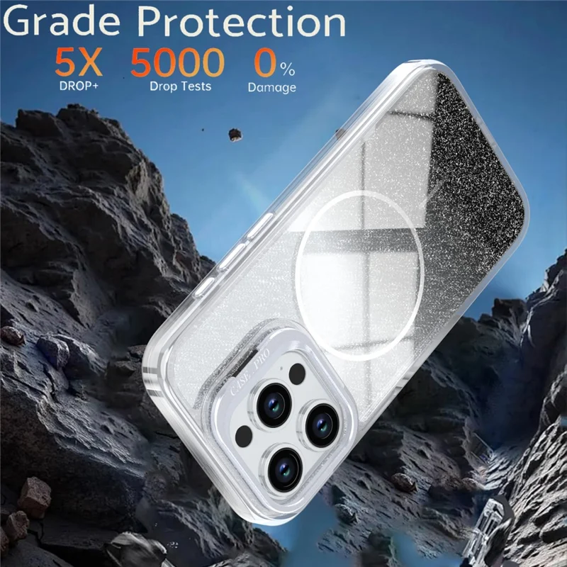 For iPhone 15 Pro Magnetic Case Gradient Glitter Shockproof TPU PC Phone Cover Compatible with MagSafe - Black