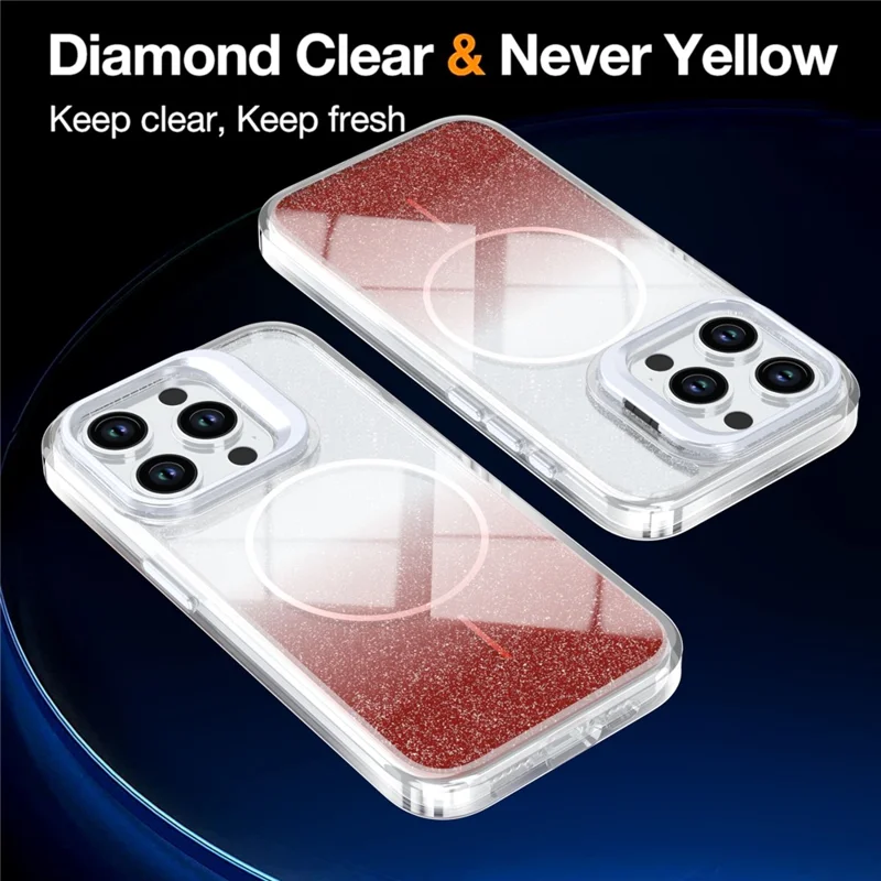 For iPhone 15 Pro Max Magnetic Case Gradient Glitter Shockproof TPU PC Phone Cover Compatible with MagSafe - Orange
