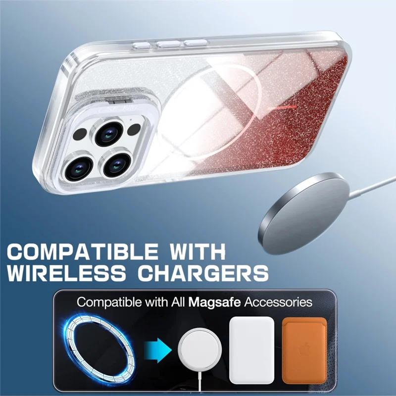 For iPhone 15 Pro Max Magnetic Case Gradient Glitter Shockproof TPU PC Phone Cover Compatible with MagSafe - Orange