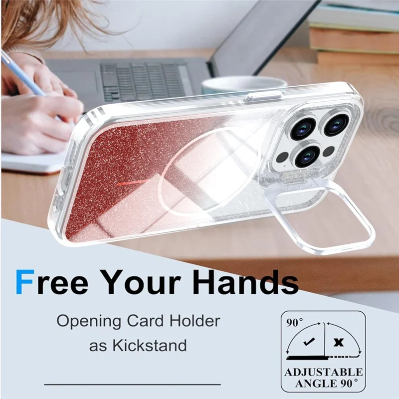 For iPhone 15 Pro Max Magnetic Case Gradient Glitter Shockproof TPU PC Phone Cover Compatible with MagSafe - Orange