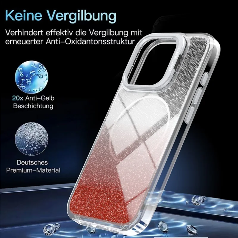 For iPhone 15 Pro Max Magnetic Case Gradient Glitter Shockproof TPU PC Phone Cover Compatible with MagSafe - Orange