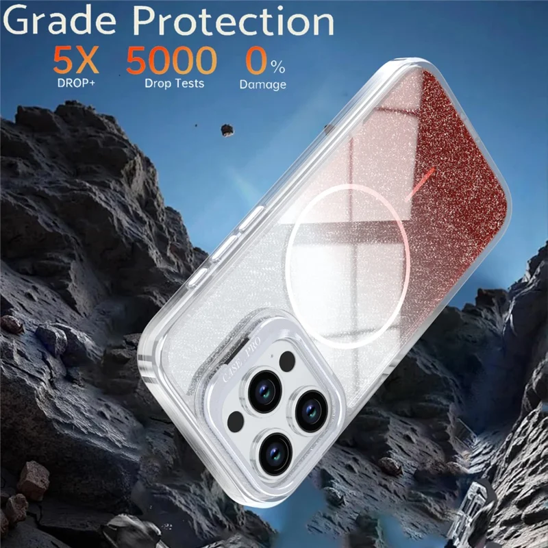 For iPhone 15 Pro Max Magnetic Case Gradient Glitter Shockproof TPU PC Phone Cover Compatible with MagSafe - Orange