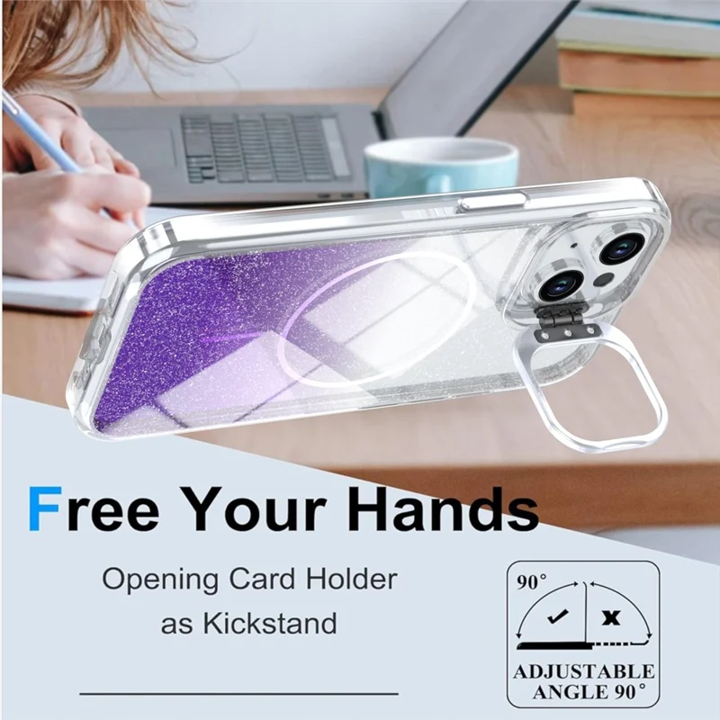 For iPhone 15 Magnetic Case Gradient Glitter Shockproof TPU PC Phone Cover Compatible with MagSafe - Purple