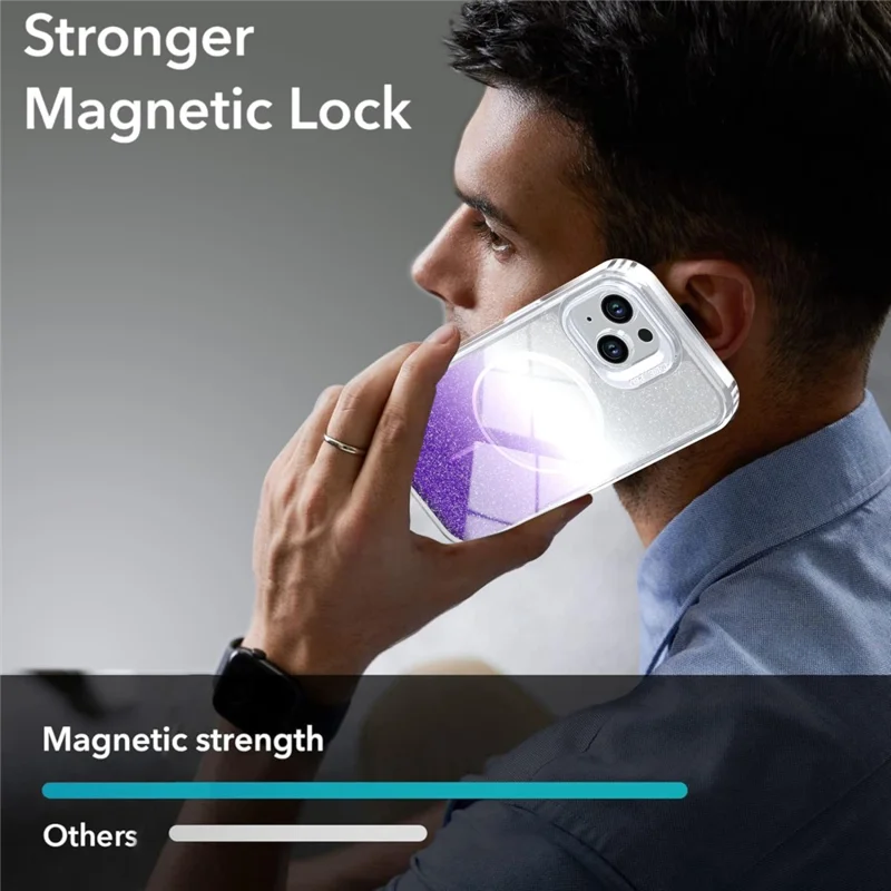 For iPhone 15 Magnetic Case Gradient Glitter Shockproof TPU PC Phone Cover Compatible with MagSafe - Purple