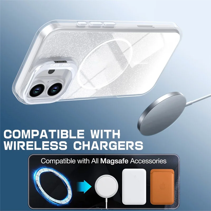 Coque magnétique pour iPhone 16, coque de téléphone transparente TPU PC résistante aux chocs avec effet dégradé scintillant, compatible MagSafe - Blanc