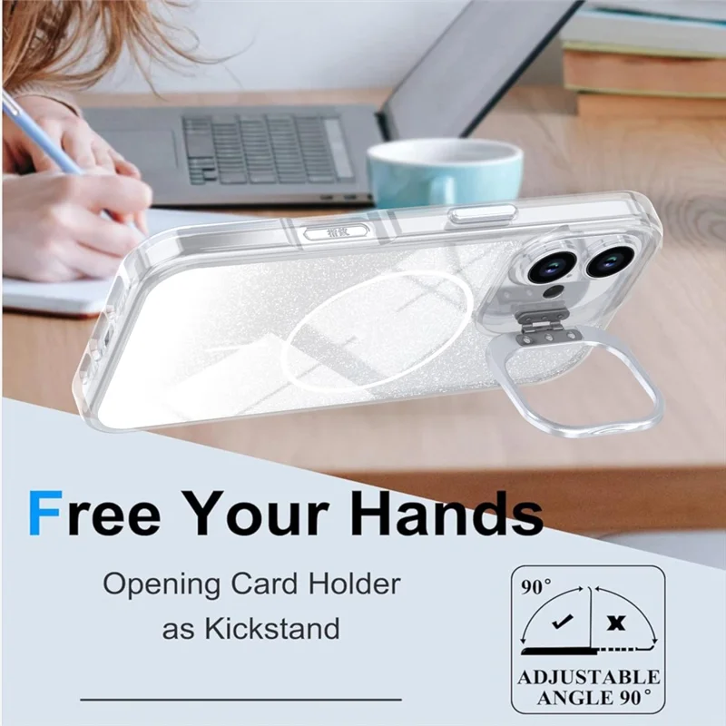 Coque magnétique pour iPhone 16, coque de téléphone transparente TPU PC résistante aux chocs avec effet dégradé scintillant, compatible MagSafe - Blanc