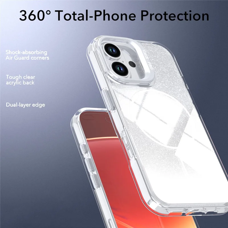 Coque magnétique pour iPhone 16, coque de téléphone transparente TPU PC résistante aux chocs avec effet dégradé scintillant, compatible MagSafe - Blanc