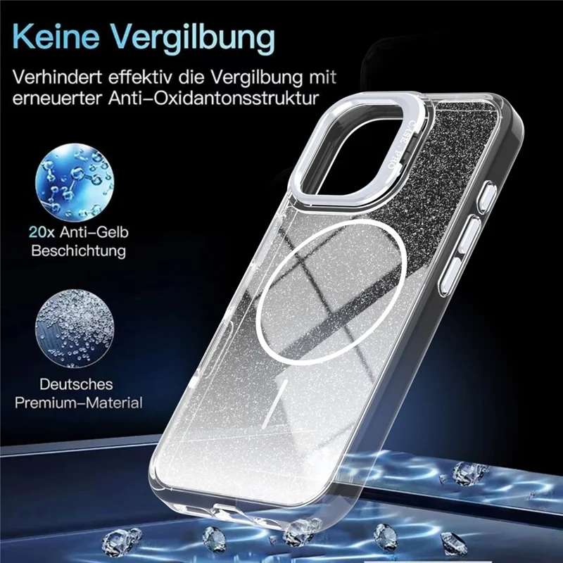 Coque magnétique pour iPhone 16, coque de téléphone transparente TPU PC résistante aux chocs avec effet dégradé scintillant, compatible MagSafe - Blanc