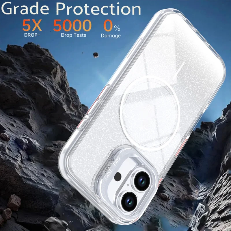 Coque magnétique pour iPhone 16, coque de téléphone transparente TPU PC résistante aux chocs avec effet dégradé scintillant, compatible MagSafe - Blanc