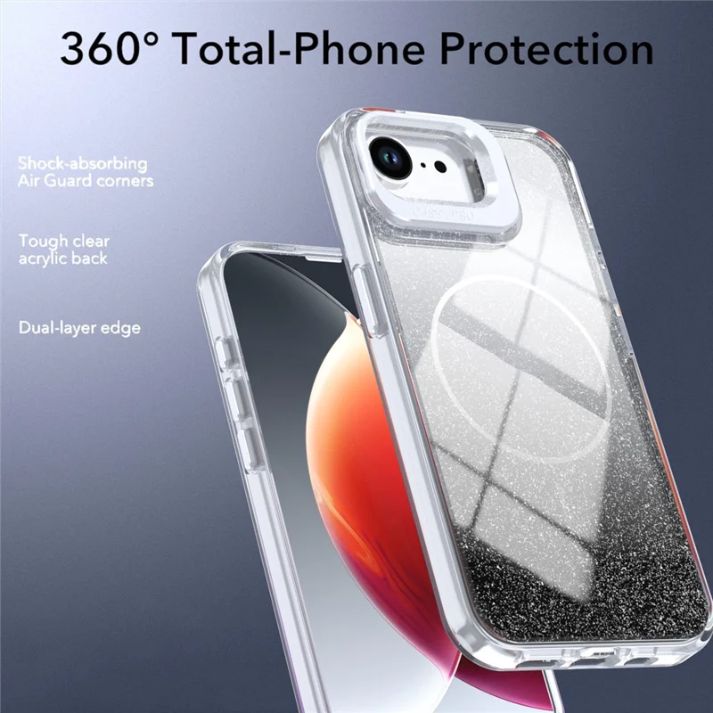 Capa Magnética para iPhone 16e com Gradiente Brilhante, Capa de Telemóvel TPU PC à Prova de Choques, Compatível com MagSafe - Preto