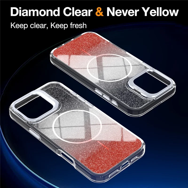 For iPhone 16 Pro Magnetic Case Gradient Glitter Shockproof TPU PC Phone Cover Compatible with MagSafe - Orange