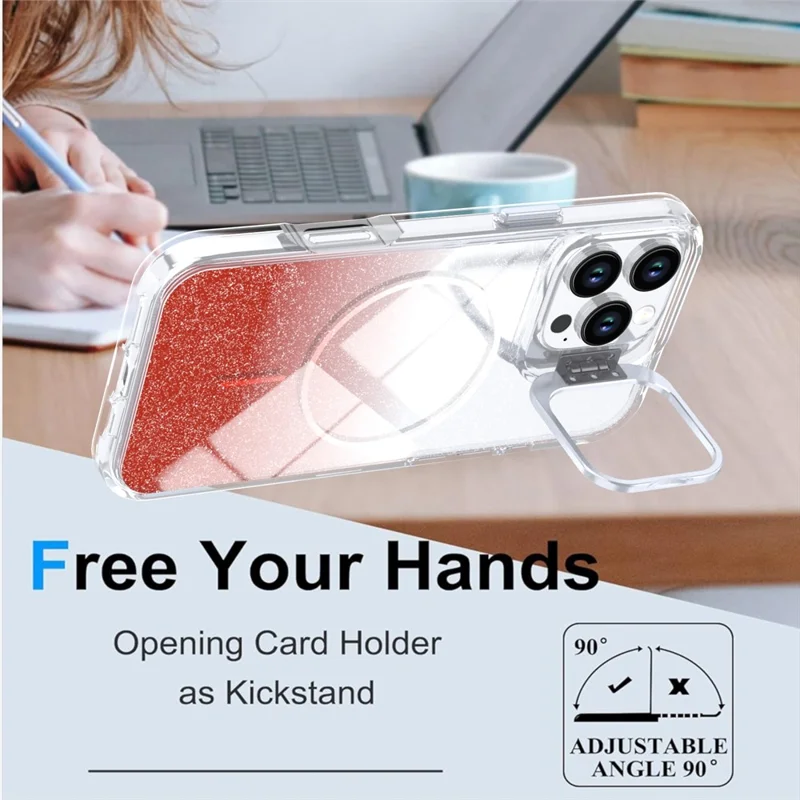 For iPhone 16 Pro Magnetic Case Gradient Glitter Shockproof TPU PC Phone Cover Compatible with MagSafe - Orange