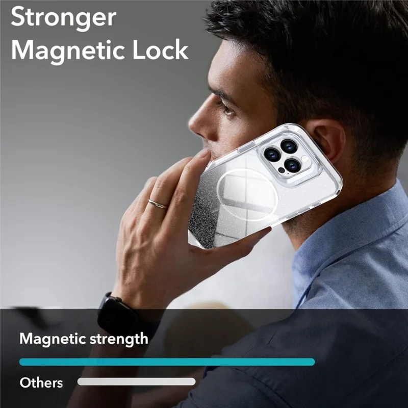 Coque magnétique pour iPhone 16 Pro Max, coque transparente dégradée avec paillettes, protection intégrale en TPU et PC résistante aux chocs, compatible MagSafe - Noir