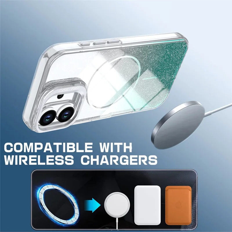 Capa Magnética para iPhone 17 com Gradiente Brilhante, Capa de Telemóvel TPU PC à Prova de Choques Compatível com MagSafe - Verde Lago