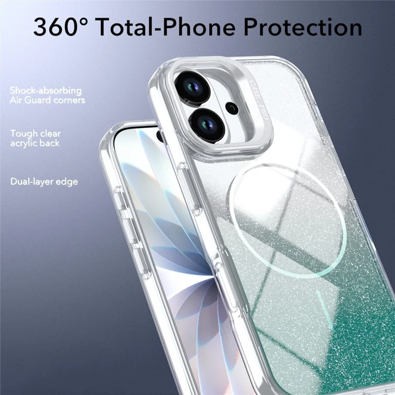 Capa Magnética para iPhone 17 com Gradiente Brilhante, Capa de Telemóvel TPU PC à Prova de Choques Compatível com MagSafe - Verde Lago