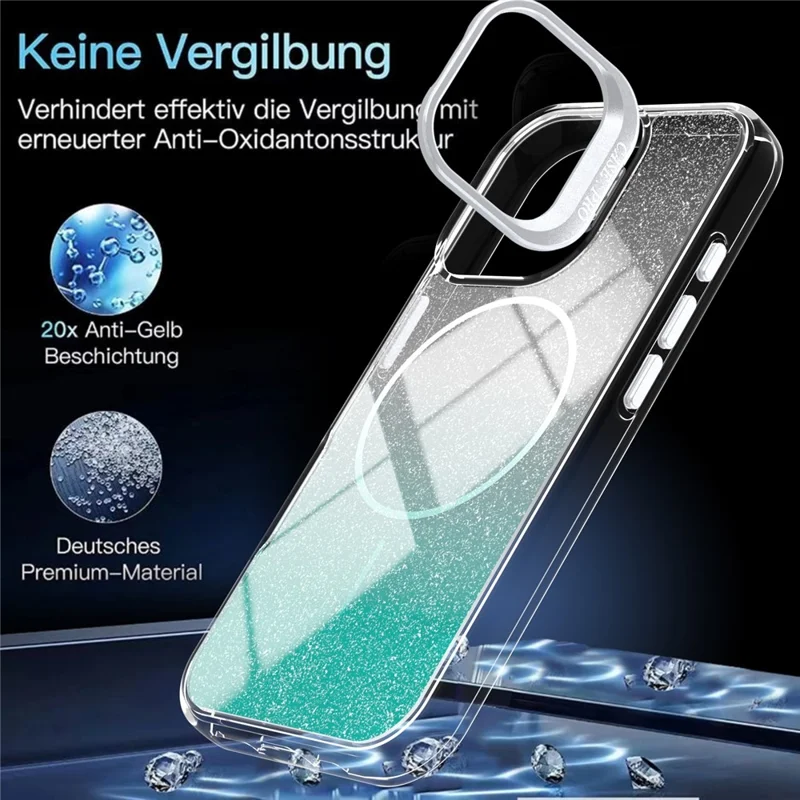 Capa Magnética para iPhone 17 com Gradiente Brilhante, Capa de Telemóvel TPU PC à Prova de Choques Compatível com MagSafe - Verde Lago