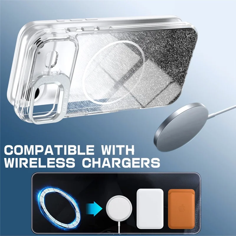 For iPhone Air Magnetic Case Gradient Glitter Shockproof TPU PC Phone Cover Compatible with MagSafe - Black