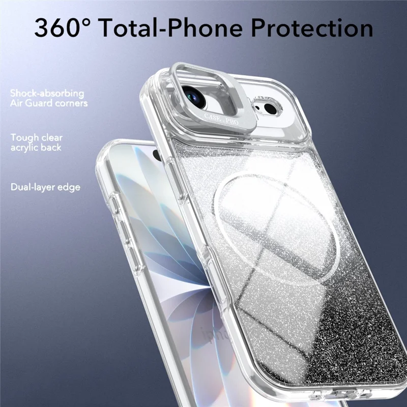 For iPhone Air Magnetic Case Gradient Glitter Shockproof TPU PC Phone Cover Compatible with MagSafe - Black