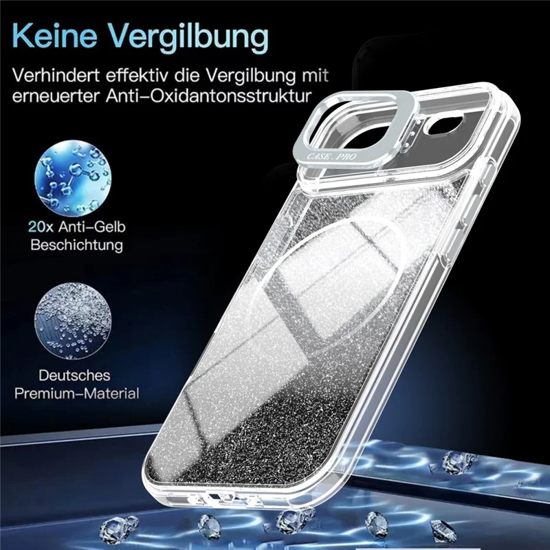 For iPhone Air Magnetic Case Gradient Glitter Shockproof TPU PC Phone Cover Compatible with MagSafe - Black