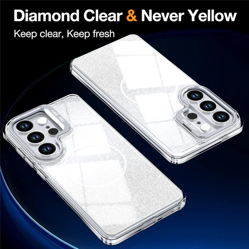 For Samsung Galaxy S25 Ultra Magnetic Case Gradient Glitter Shockproof TPU PC Phone Cover - White