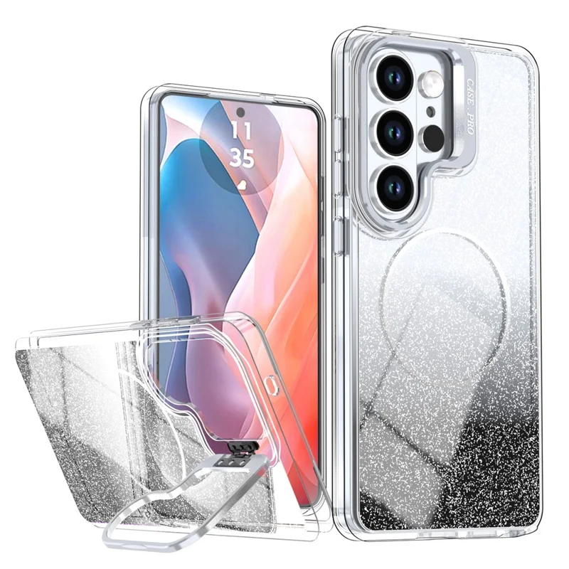 For Samsung Galaxy S25 Ultra Magnetic Case Gradient Glitter Shockproof TPU PC Phone Cover - Black