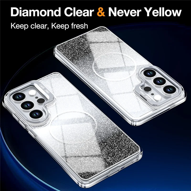 For Samsung Galaxy S25 Ultra Magnetic Case Gradient Glitter Shockproof TPU PC Phone Cover - Black