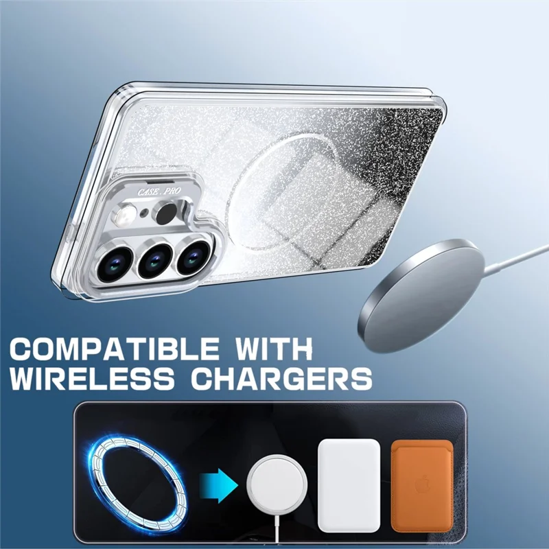 For Samsung Galaxy S25 Ultra Magnetic Case Gradient Glitter Shockproof TPU PC Phone Cover - Black