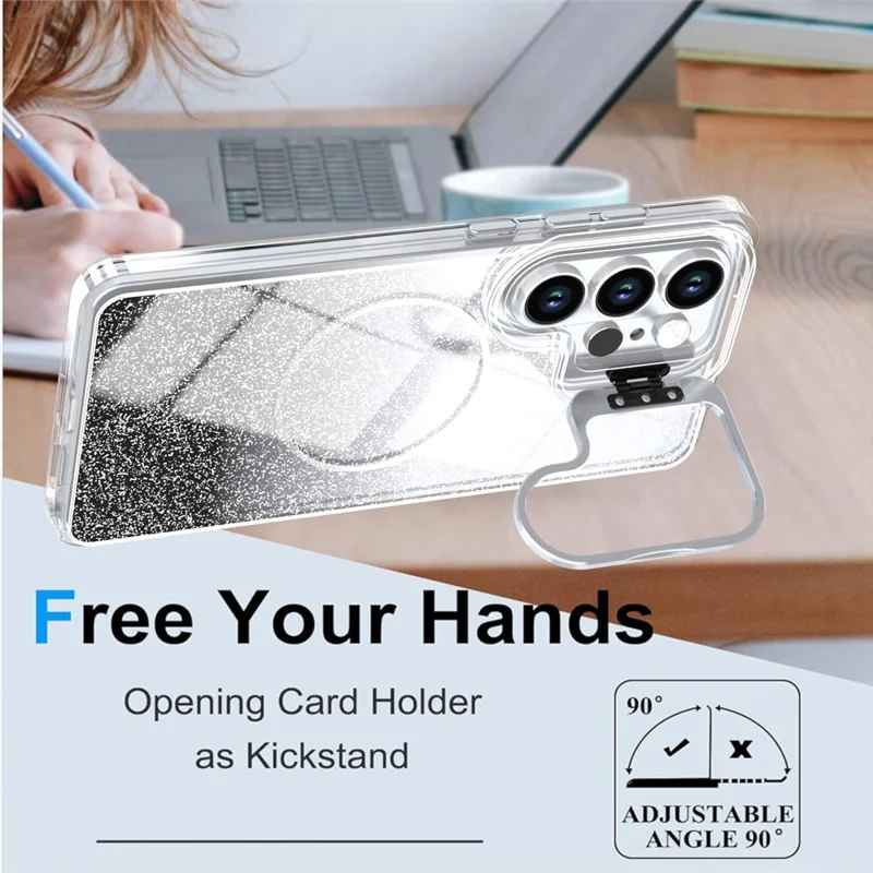 For Samsung Galaxy S25 Ultra Magnetic Case Gradient Glitter Shockproof TPU PC Phone Cover - Black