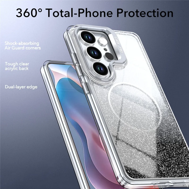 For Samsung Galaxy S25 Ultra Magnetic Case Gradient Glitter Shockproof TPU PC Phone Cover - Black