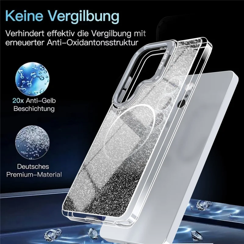 For Samsung Galaxy S25 Ultra Magnetic Case Gradient Glitter Shockproof TPU PC Phone Cover - Black