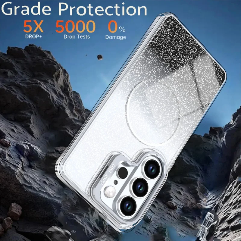 For Samsung Galaxy S25 Ultra Magnetic Case Gradient Glitter Shockproof TPU PC Phone Cover - Black