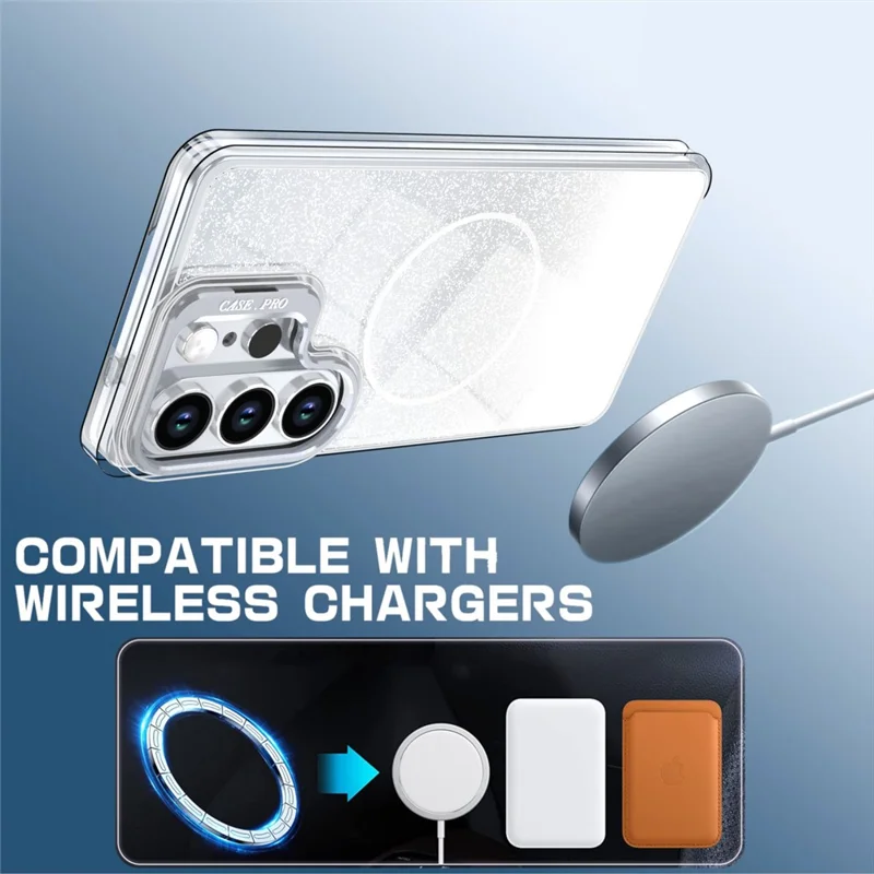 For Samsung Galaxy S24 Ultra Magnetic Case Gradient Glitter Shockproof TPU PC Phone Cover - White