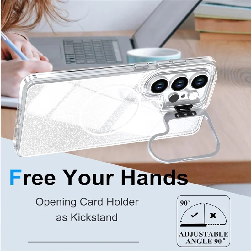 For Samsung Galaxy S24 Ultra Magnetic Case Gradient Glitter Shockproof TPU PC Phone Cover - White