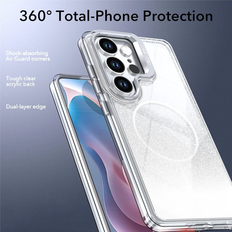 For Samsung Galaxy S24 Ultra Magnetic Case Gradient Glitter Shockproof TPU PC Phone Cover - White