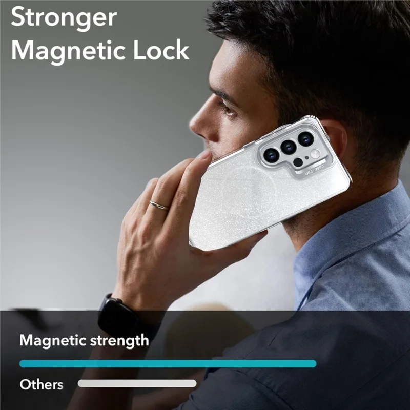 For Samsung Galaxy S24 Ultra Magnetic Case Gradient Glitter Shockproof TPU PC Phone Cover - White