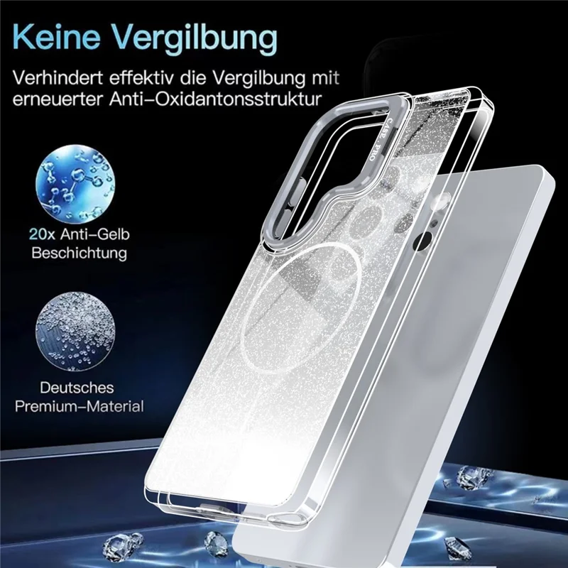 For Samsung Galaxy S24 Ultra Magnetic Case Gradient Glitter Shockproof TPU PC Phone Cover - White