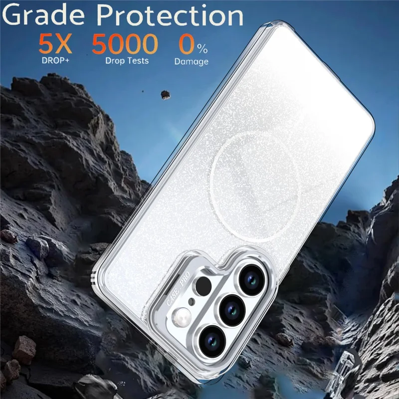 For Samsung Galaxy S24 Ultra Magnetic Case Gradient Glitter Shockproof TPU PC Phone Cover - White