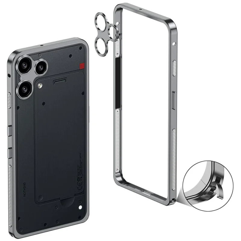 Pour Nothing Phone (3a) Lite 5G Étuis Pare-chocs Couverture à Dissipation de Chaleur avec Cadre Métallique et Protège-objectif - Gris