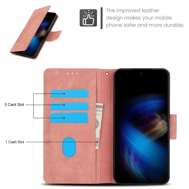 For Xiaomi Poco M8 5G / Redmi Note 15 5G (Global) / 15 4G (Global) Case Flower Butterfly Wallet Leather Phone Cover with Hand Strap - Pink