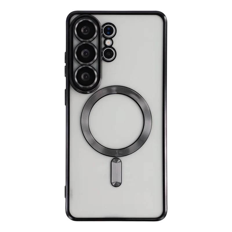 For Samsung Galaxy S26 Ultra Magnetic Case CD Veins Glass Lens Guard TPU Phone Back Cover - Black