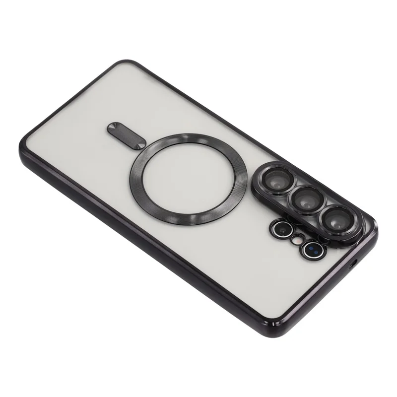 For Samsung Galaxy S26 Ultra Magnetic Case CD Veins Glass Lens Guard TPU Phone Back Cover - Black