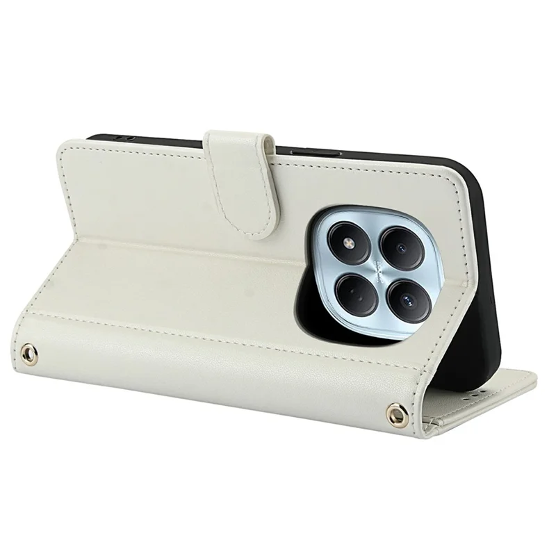 For Xiaomi Redmi Note 15 Pro 5G (Global) Case PU Leather Stand View Phone Wallet Cover with Hand Strap - White