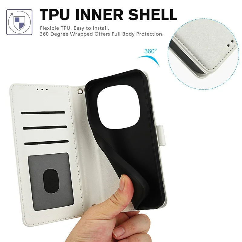 For Xiaomi Redmi Note 15 Pro 5G (Global) Case PU Leather Stand View Phone Wallet Cover with Hand Strap - White