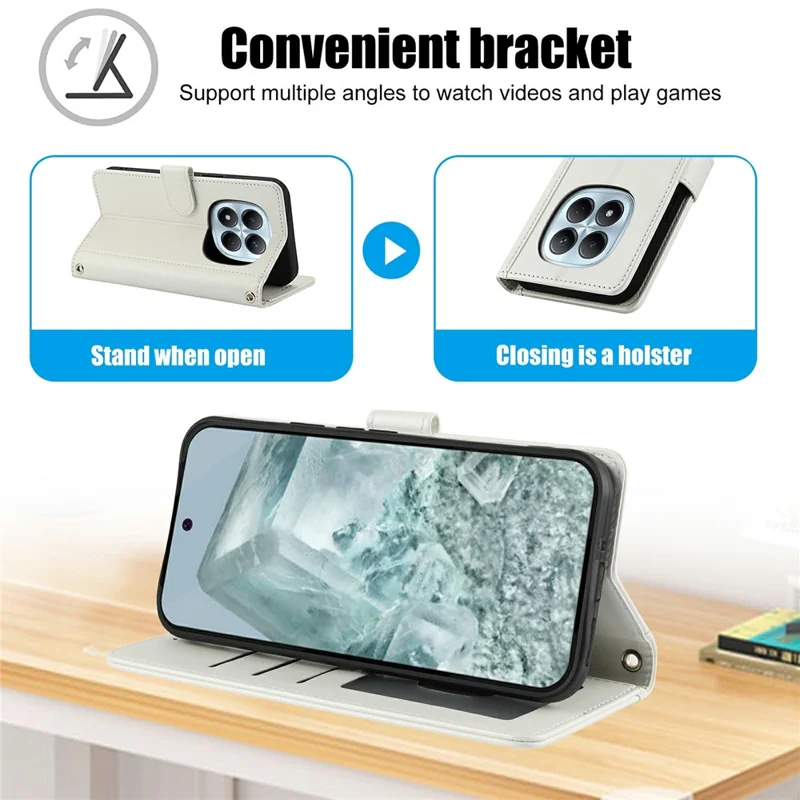 For Xiaomi Redmi Note 15 Pro 5G (Global) Case PU Leather Stand View Phone Wallet Cover with Hand Strap - White