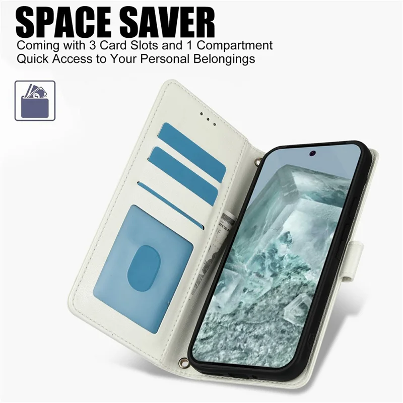 For Xiaomi Poco M8 5G / Redmi Note 15 5G (Global) / 15 4G (Global) Case PU Leather Stand View Phone Wallet Cover with Hand Strap - White